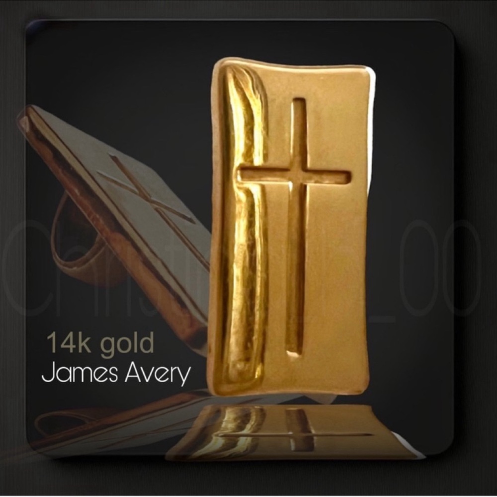 14k James Avery gold RARE rounded edges rectangle pendant hidden bale cross